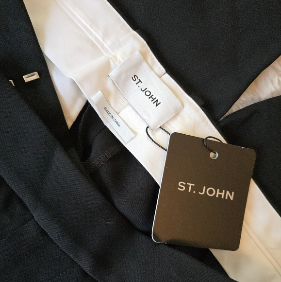 ST. JOHN Black Pleated Wide Leg Ankle Pants Trousers Size 6 Nwt - Picture 3 of 9